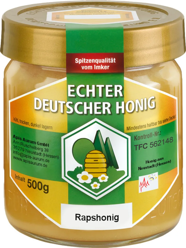Rapshonig - Echter Deutscher Honig - 1x500g vom Imker aus Neustadt (Hessen)
