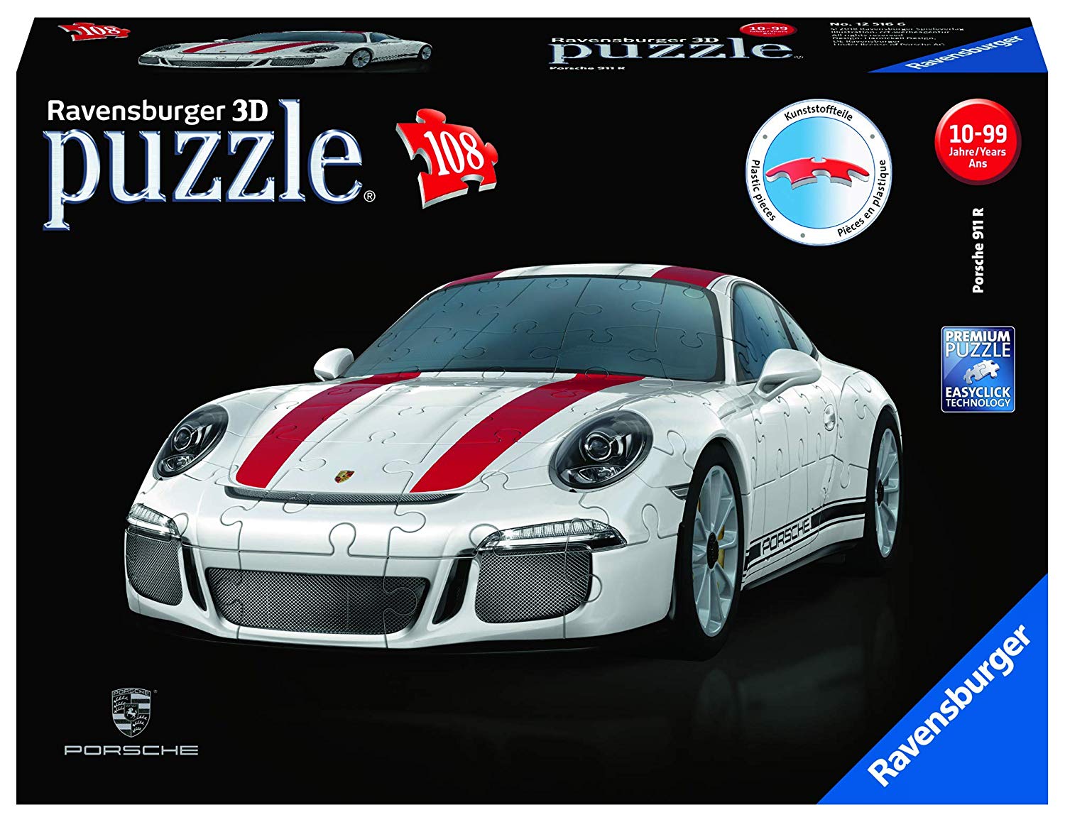 Ravensburger Adult Puzzle 12528” Inch Porsche 911 R 3D Puzzle, Multi-Colour