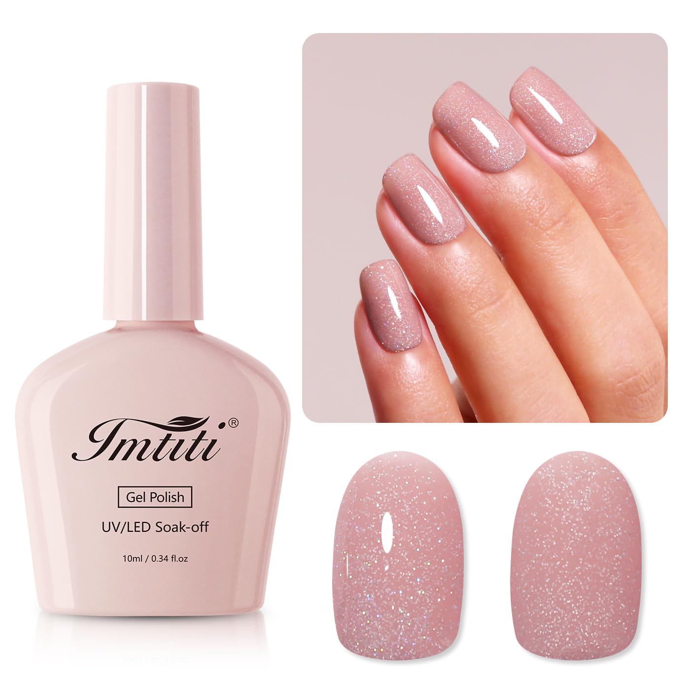 Imtiti UV Nail Polish Glitter, 10 ml Nude Iridescent Glitter UV Gel Nail Polish Soak Off LED Gel Nail Polish Autumn Winter Gel Nail Polish DIY Nail Art Starter Manicure Salon Gel Polish UV Kit