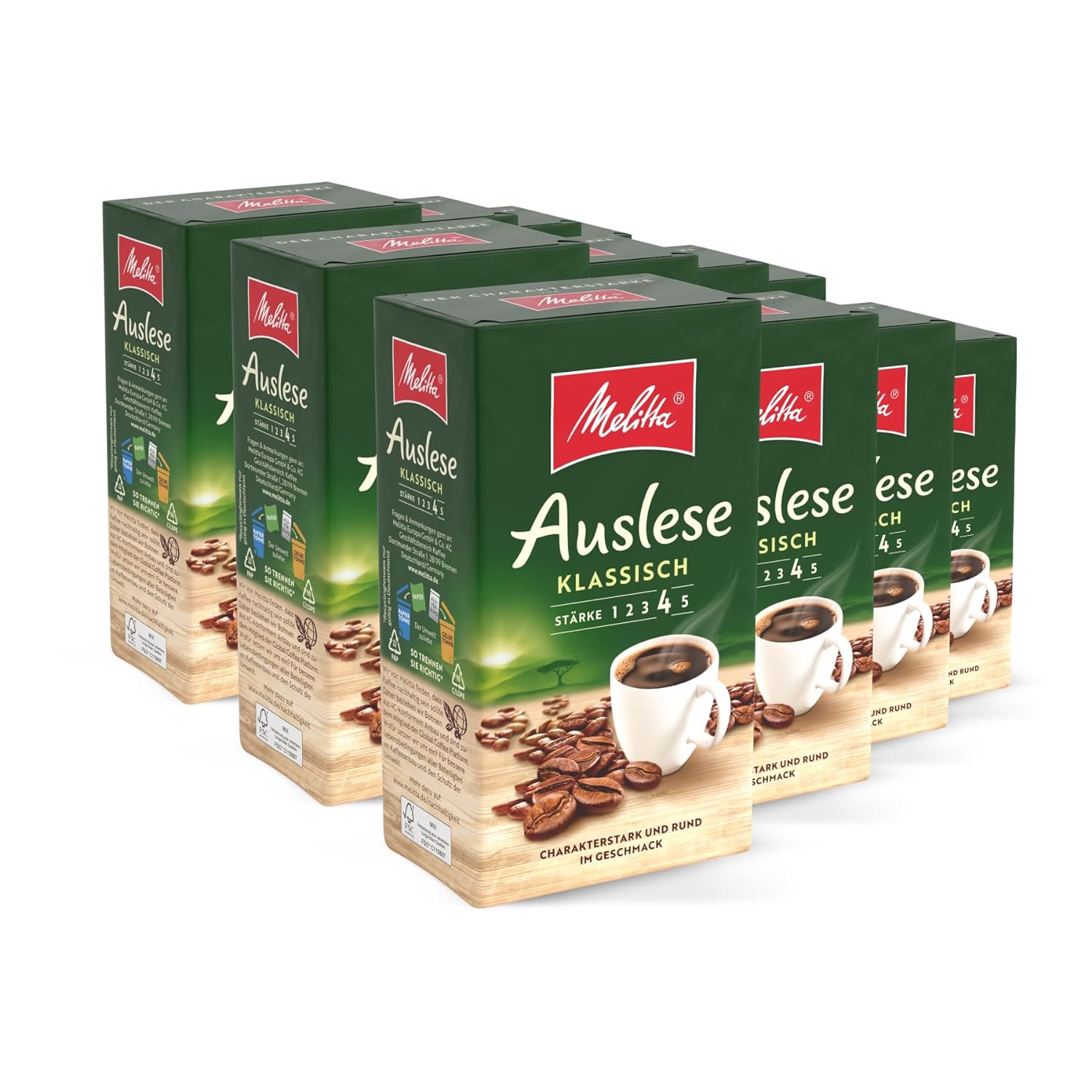 Melitta Auslese Filter Coffee 12 x 500 g, Ground, Powder for Filter Coffee Machines, Strong Roasting, Roasted in Germany, in Tray