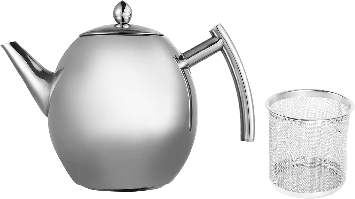 ZJchao Stainless steel teapot with filter, polished water cooking café tea pot for home, hotel, restaurant (stainless steel)