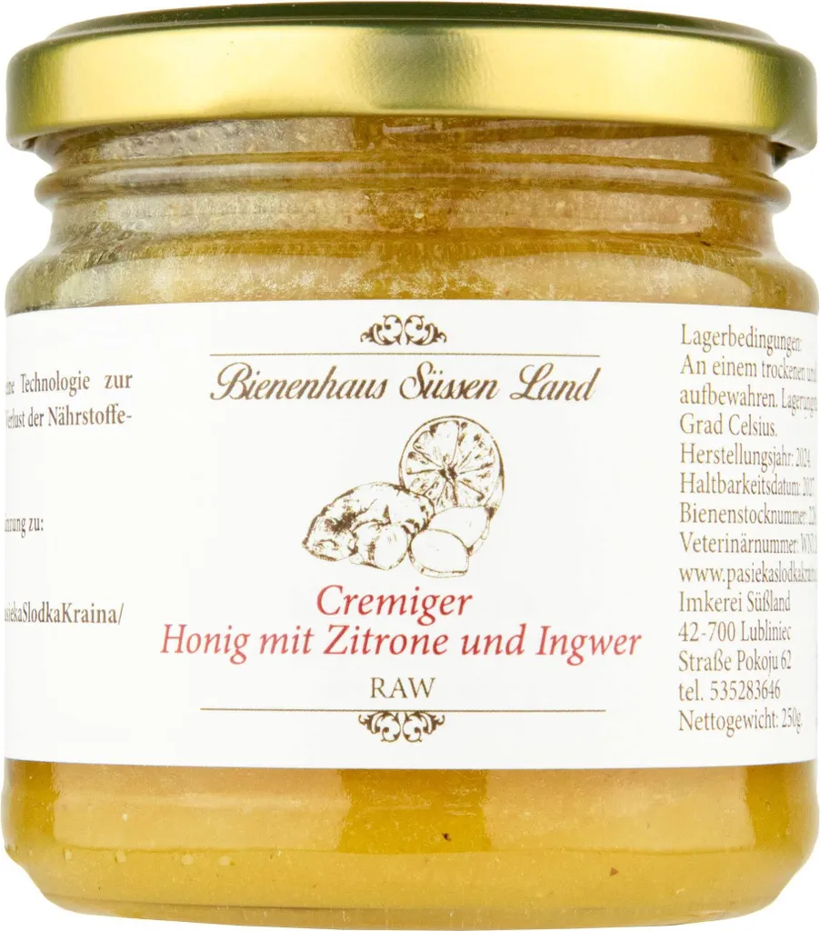 Rein & Lecker: 250g Sweet Land Apiary Roh & Reiner Cremiger Blütenhonig mit Zitrone und Ingwer 🍯🍋🧡"