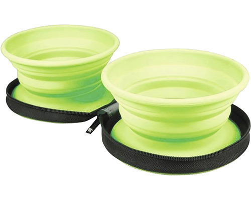 Travel food bowl dog Kiwi Travel Double Bowl green 16.5 x 4.5 cm for on the go