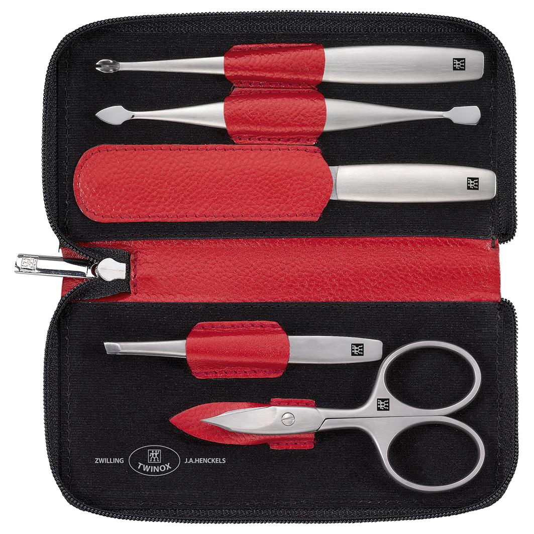 ZWILLING ® Zipper-case case, cowhide, red, 5-pc.