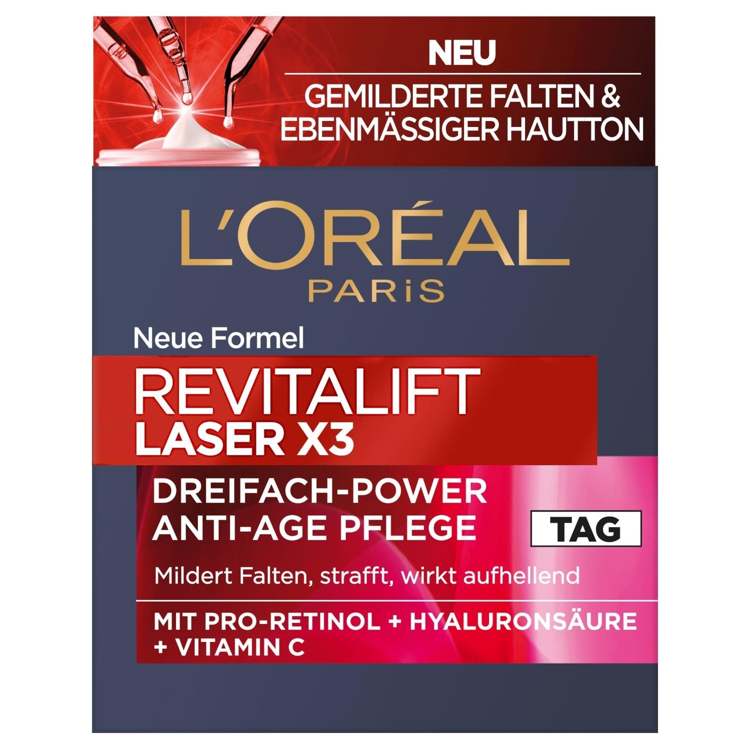 L´Oréal Paris Revitalift Laser X3 Dreifell-Power Anti-Age Daily care with pro-Retinol + hyaluronic acid + vitamin C