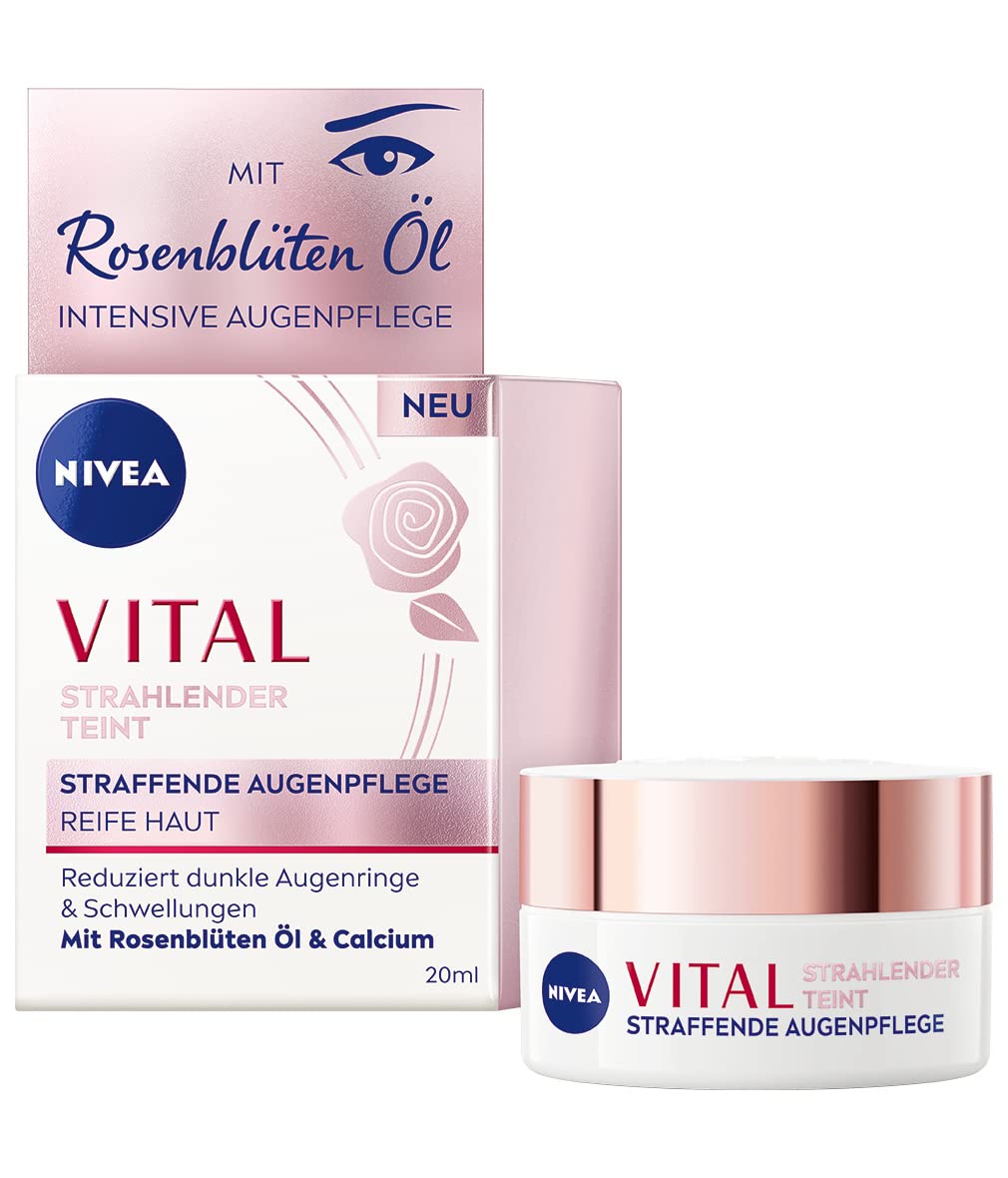 NIVEA Vital Radiant Complexion Firming Eye Care Cream for Radiant Eye Area, Eye Cream for Dark Circles and Puffiness with Rose Petal Oil, 20 ml, ‎cream