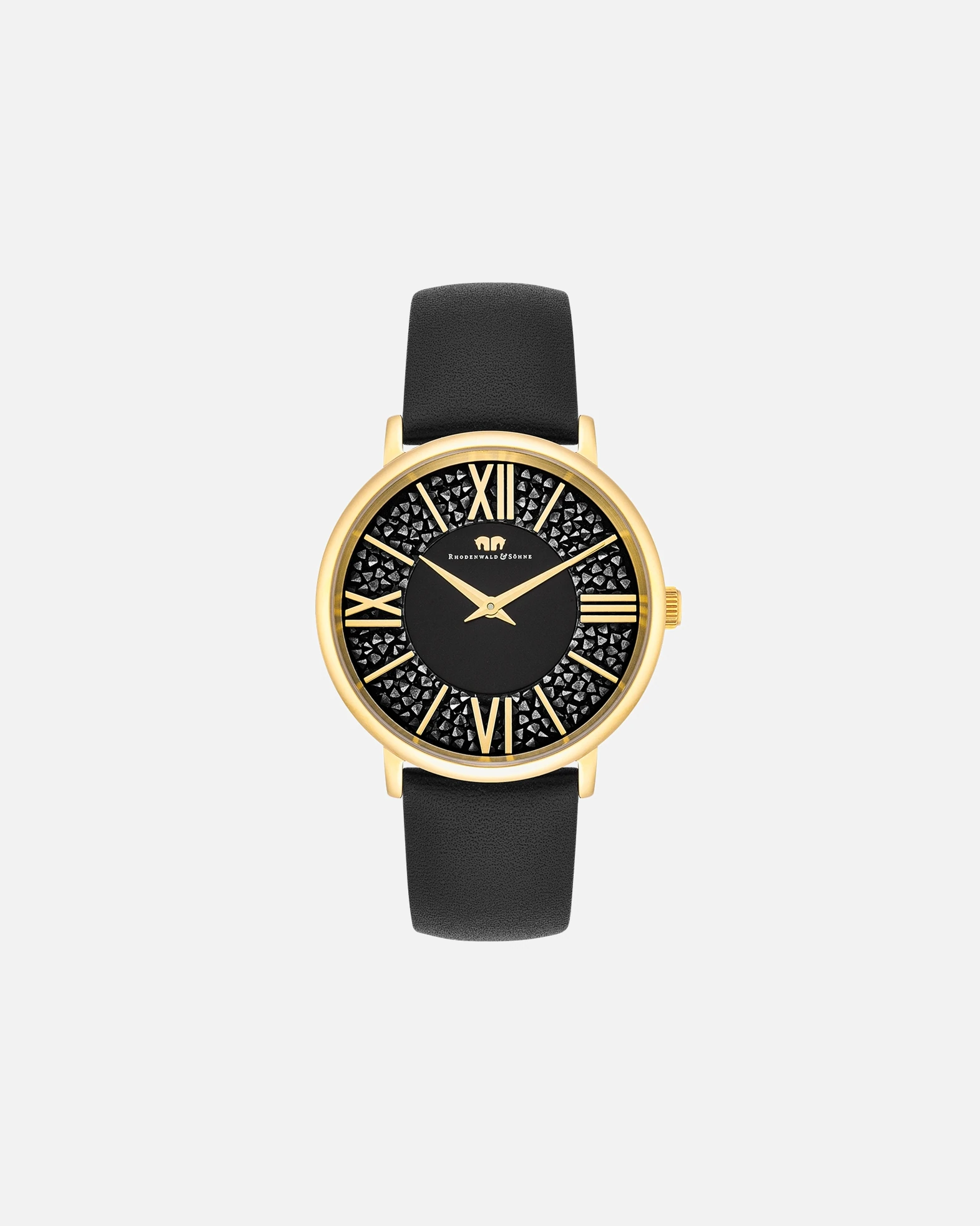 Rhodenwald & Söhne watch quartz watch Pamina in yellow gold genuine leather in black