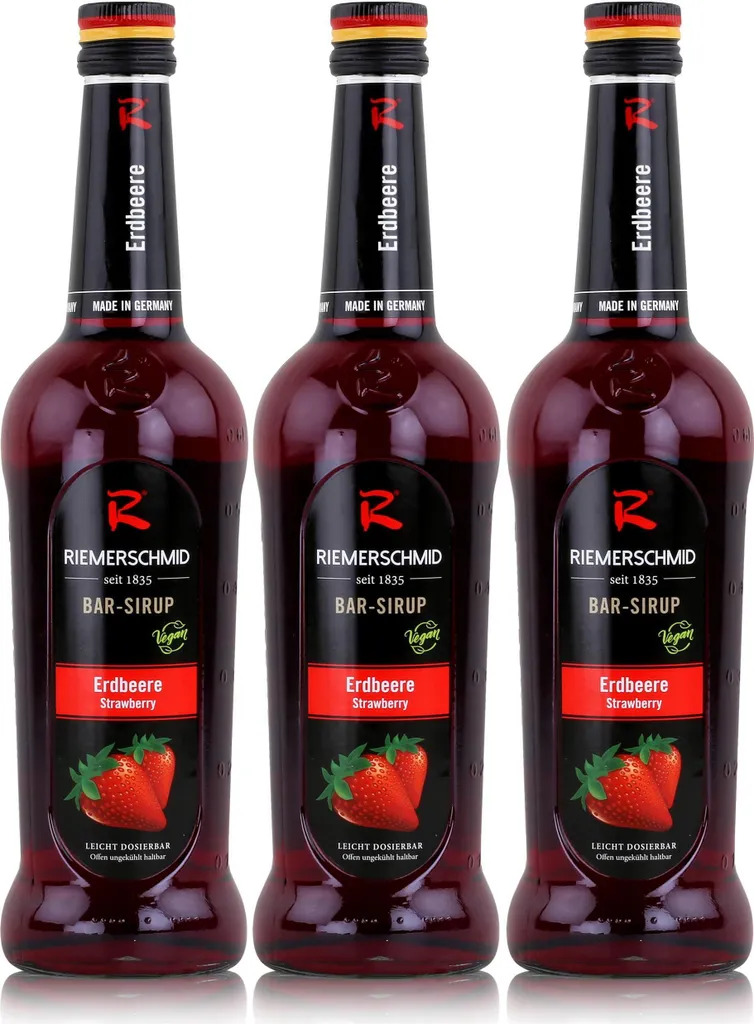 Riemerschmid Bar-Sirup Erdbeere 0,7L - Cocktails Milchshakes (3er Pack)