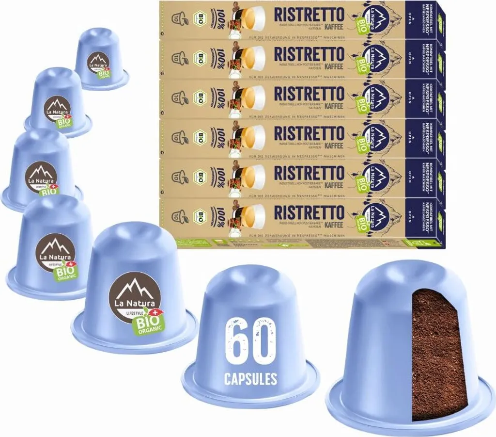 Ristretto Coffee - 60 Coffee Capsules | La Natura Lifestyle Organic 306g | Bio-based | Nespresso®*³ compatible
