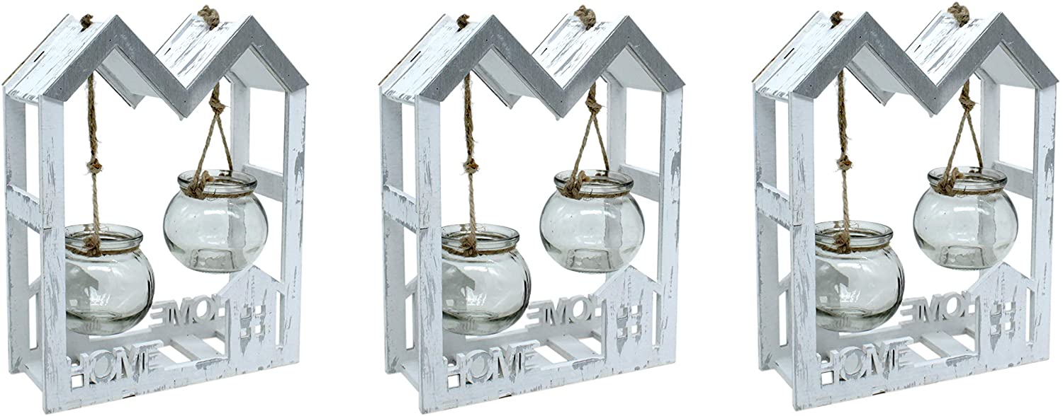 DARO DEKO Wooden House Home with Two Glass Vases