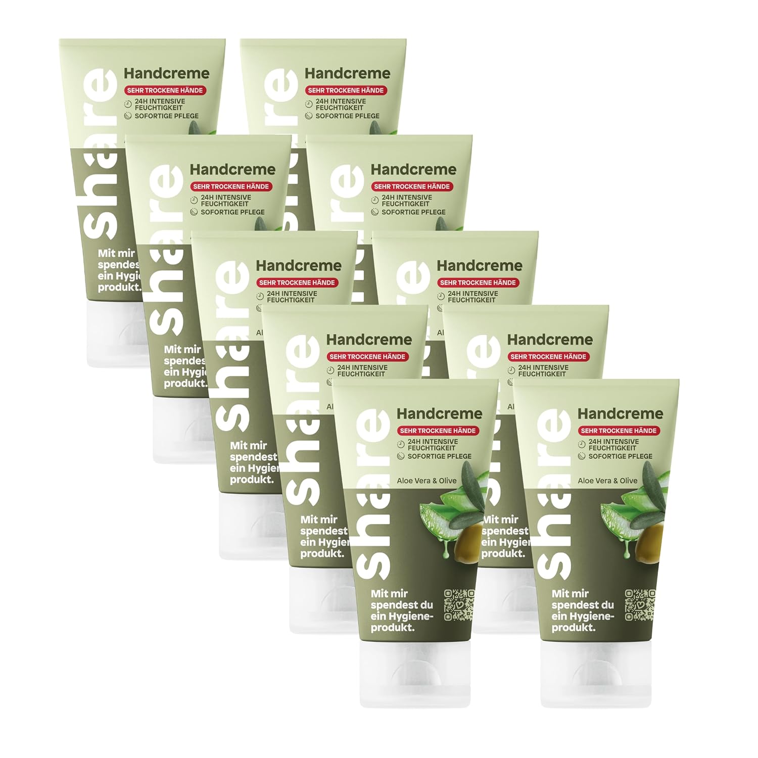 share Aloe Vera & Olive Hand Cream 10 x 75 ml Vegan 24-Hour Moisturizer for Dry Hands Provides a Hygiene Product Hand Lotion