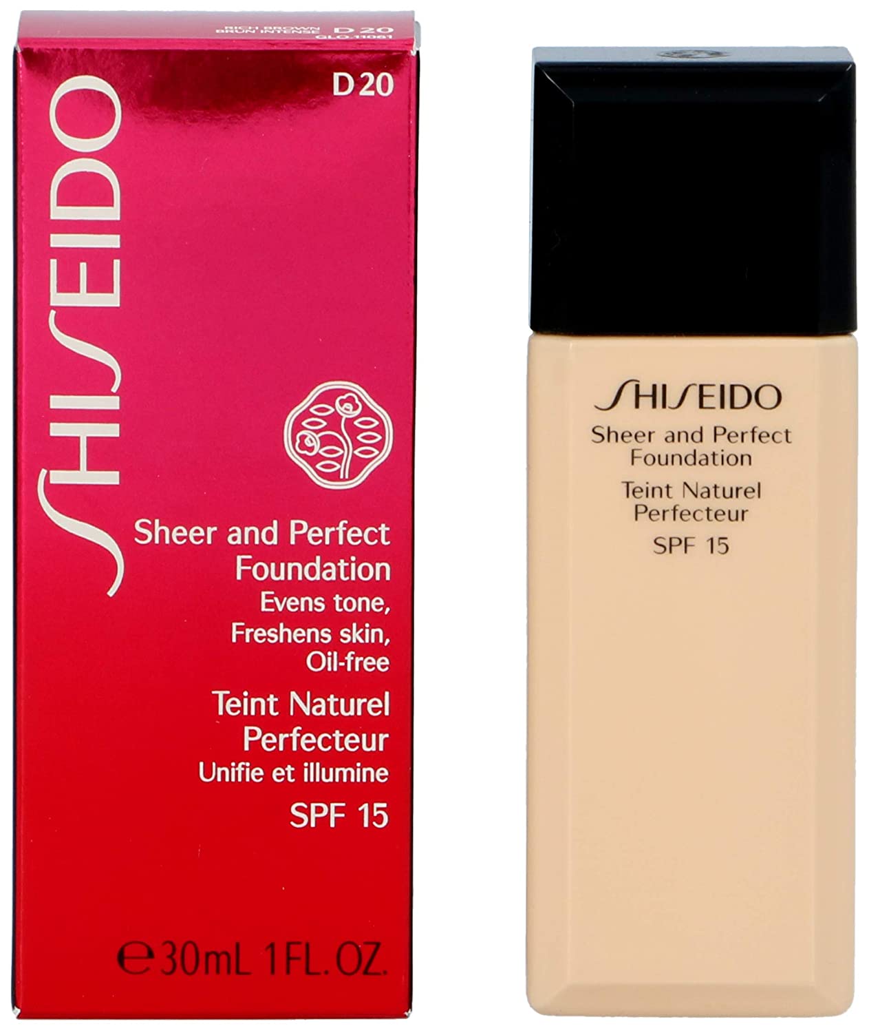Shiseido Sheer & Perfect Foundation SPF 18 – # D20 Rich Brown 30 ml