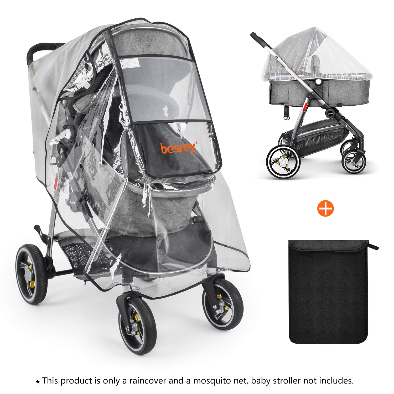 Besrey Universal Pushchair Rain Cover for Baby Buggy Sports Buggy Rain Cover Wind Protection Transparent