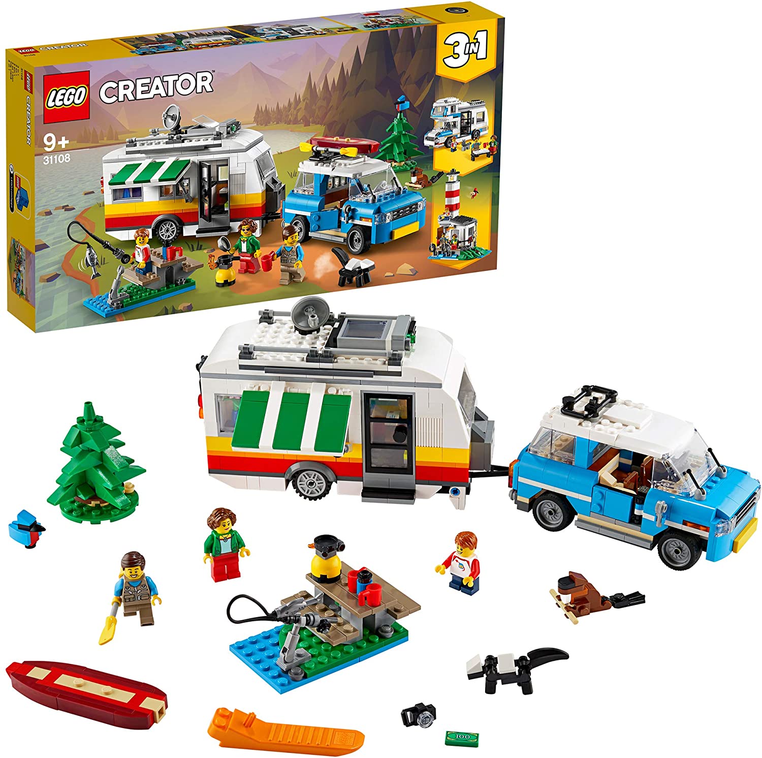 Lego 31108 Creator 3-In-1 Camping Holiday Playset With Car, Motorhome, Ligh