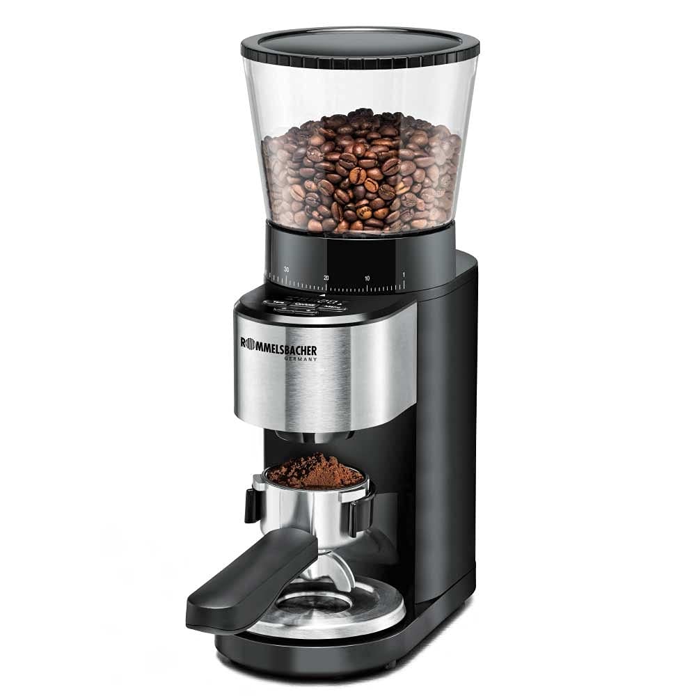 Rommelsbacher EKM 500 Coffee Grinder - Conical Grinder, Precision Scale, Holder for Portafilter, Grinding Level in 39 Levels, 5 Function Keys for Individual and Flexible Use