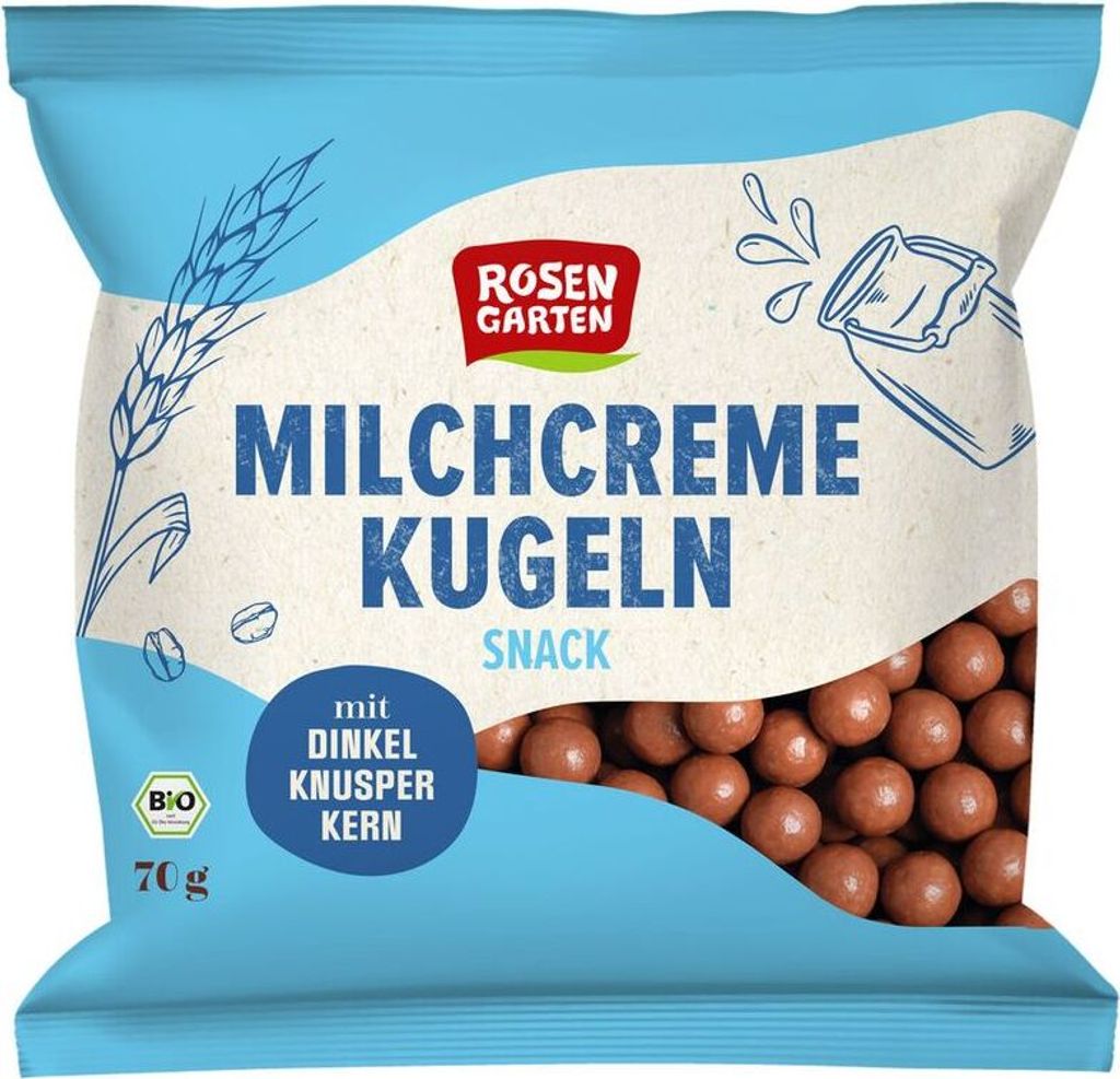Rosengarten Milchcreme-Kugeln mit Dinkel-Knusper-Kern -- 70g