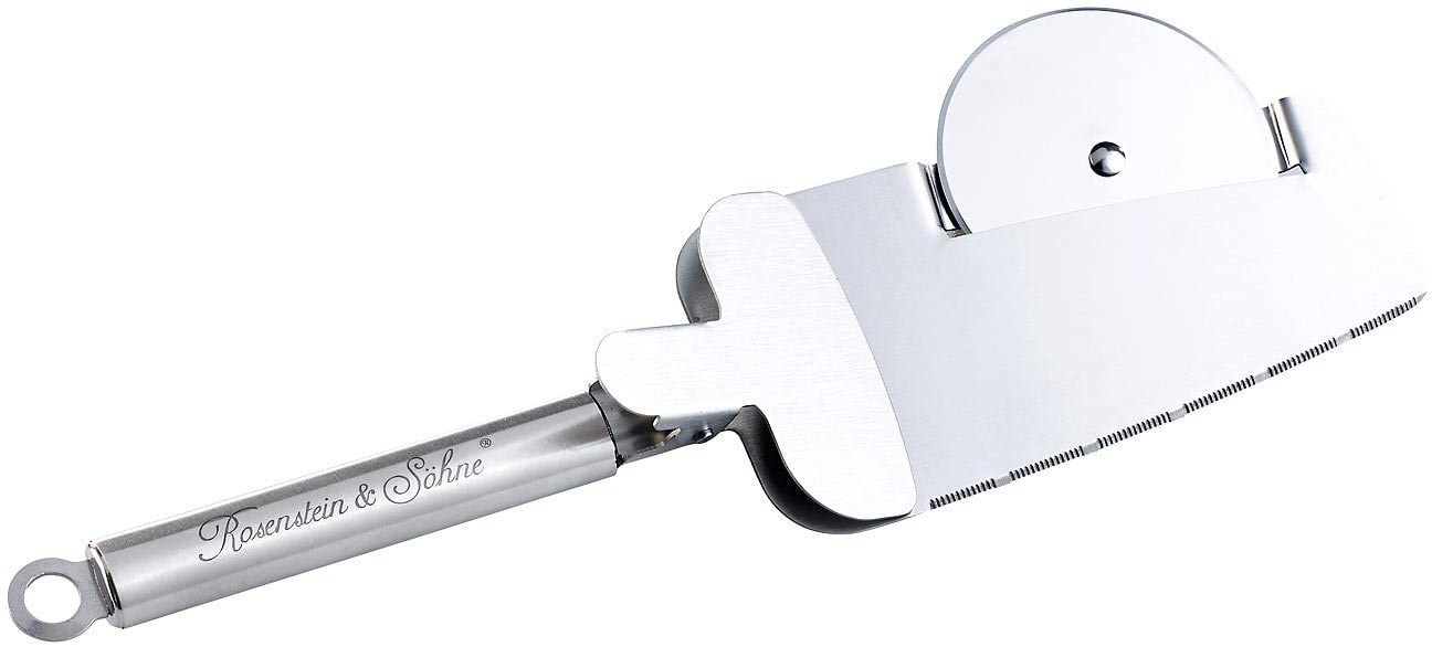 ROSENSTEIN & SOHNE Rosenstein & Söhne Pizza Cutter: Clever 3-in-1 Stainless Steel Pizza Cutter with Lifter (Pizza Roller)