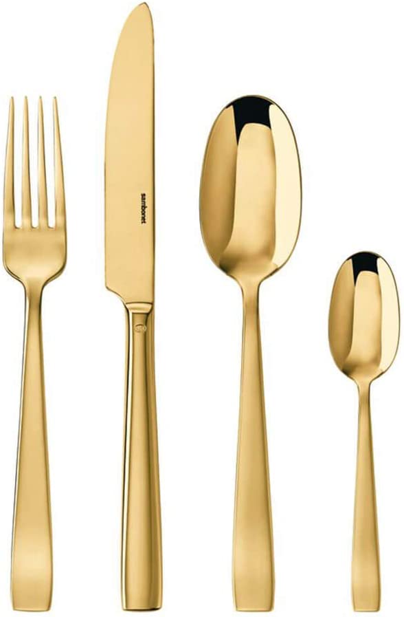 Rosenthal sambonet – Flat PVD – 24-Piece Cutlery Set, Beteck – Colour: Gold – 24 Piece Cutlery Set – Dishwasher Safe