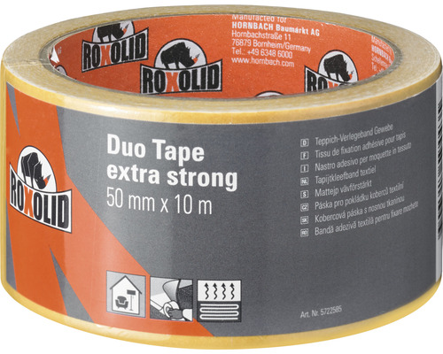 ROXOLID Duo Tape extra strong double-sided adhesive carpet fabric tape brown 50 mm x 10 m