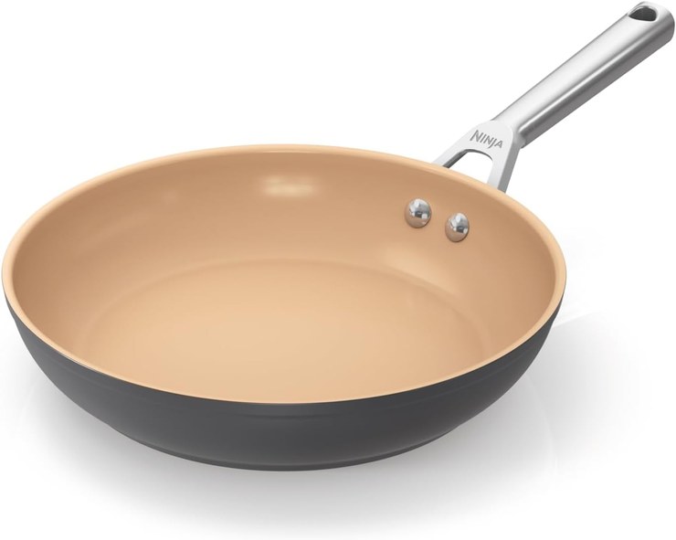 Ninja Extended Life CW90024UK 24cm Ceramic Non-Stick Frying Pan (No PFAs, PFOA, Lead or Cadmium), Induction Compatible, Stainless Steel Handle, Oven Safe to 285°C, Terracotta and Gray