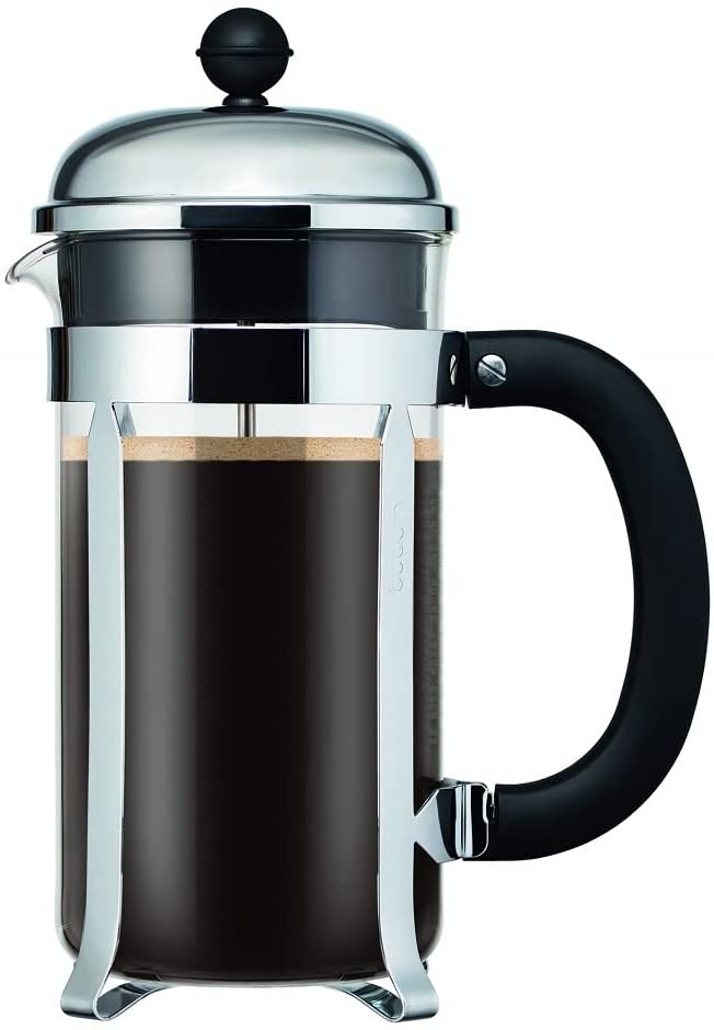 Bodum 11734 – 16 With Ergonomic Grip Santoprène 8 Cup Coffee Maker in Chrome Steel – 10.3 X 17.1 x 24.5 cm Chrome-Plated Metal