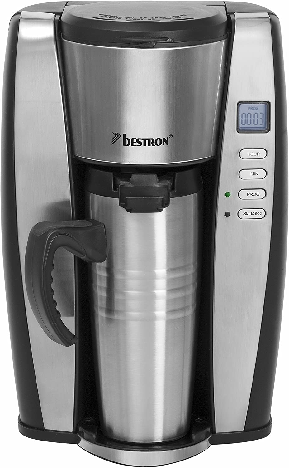 Bestron ACUP650 Coffee Machine with Flask, 650 W, Black/Stainless Steel