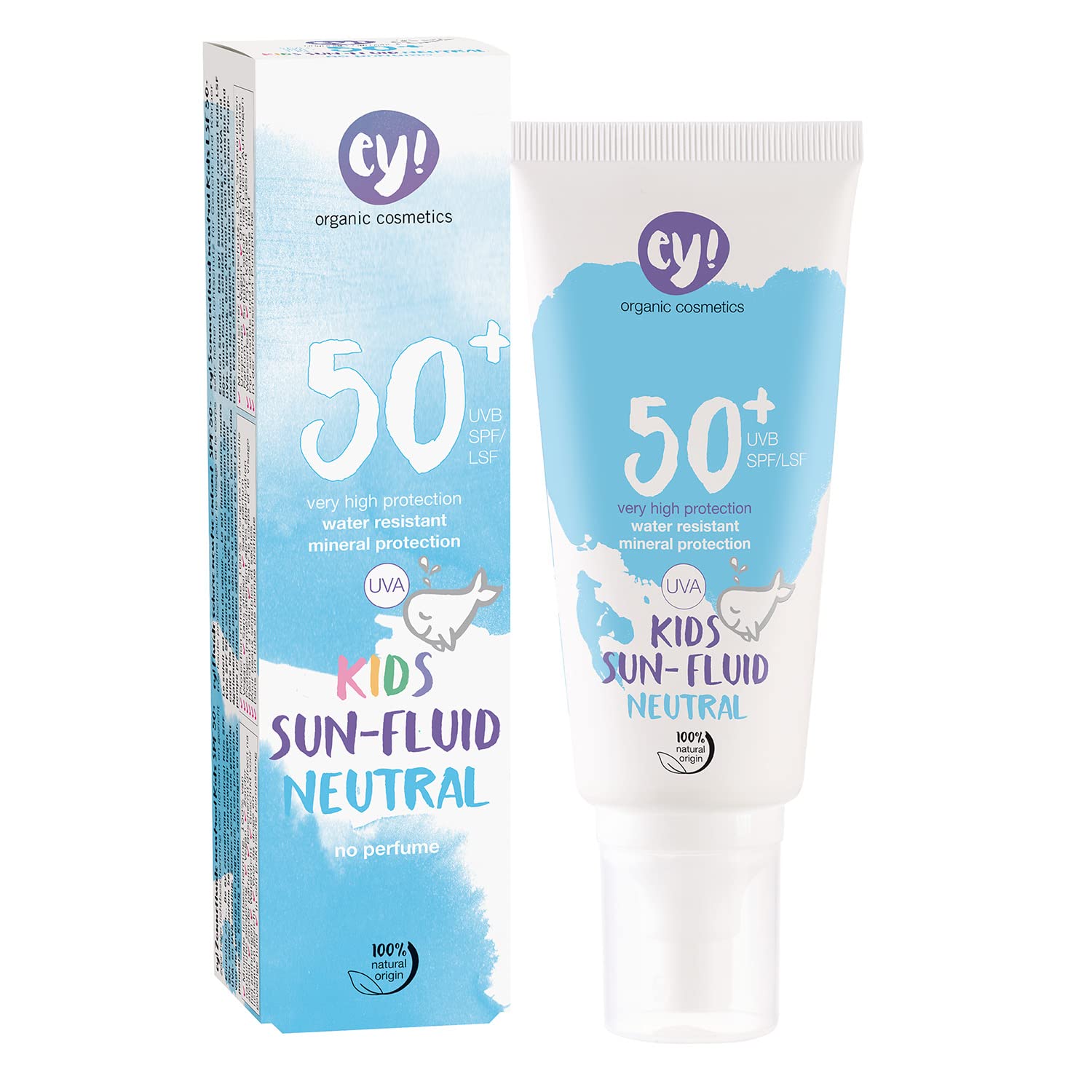 Eco Cosmetics ey! organic cosmetics Kids Sun Spray SPF 50+ Neutral, Waterproof, Fragrance-Free, Vegan, Natural Cosmetics for Face and Body 100 ml