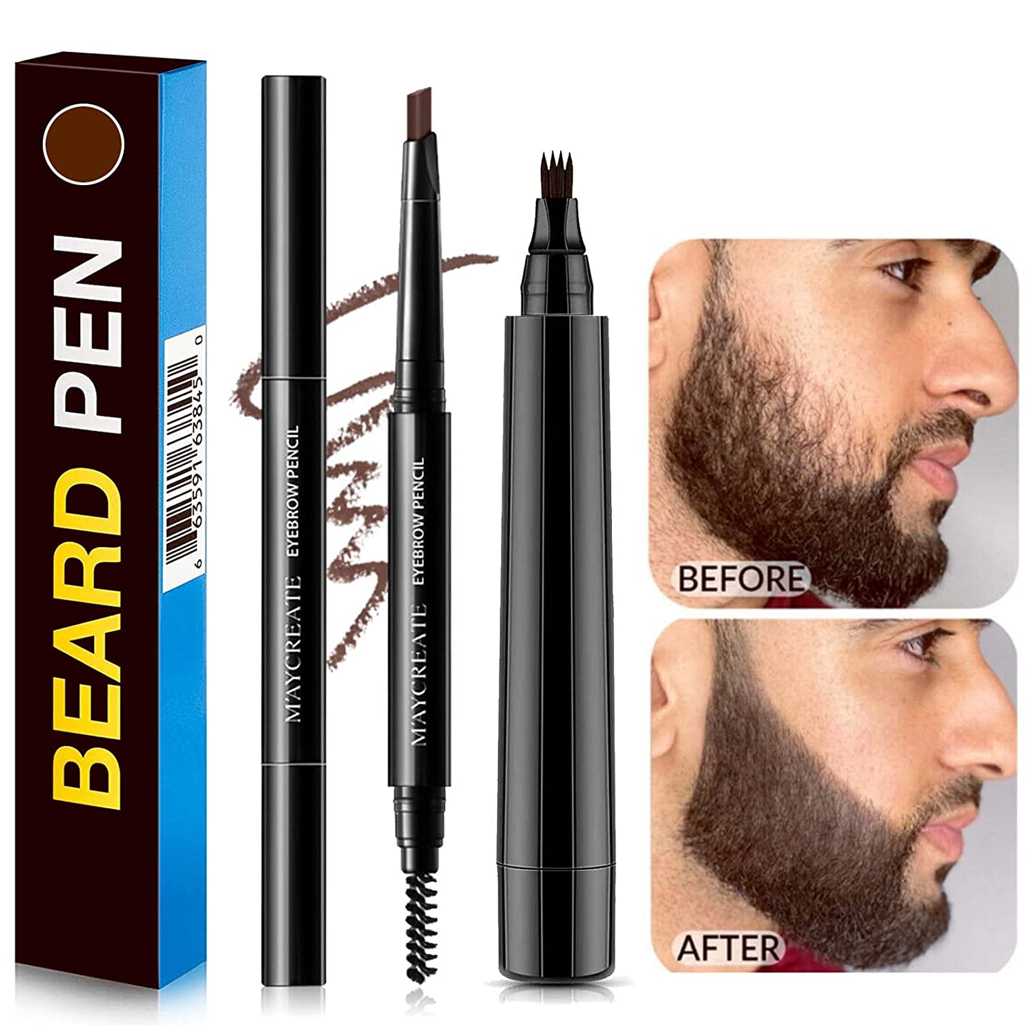 Prreal Beard Filling Pen Kit, Natural Beard Filler Pen, Waterproof Long-Las, ‎brown