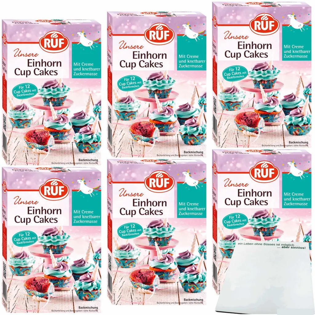 Ruf Unicorn Cup Cakes Baking Mix with Baking Cups Cream and Kneadable Sugar Paste 6-pack (6x365g pack) + usy Block
