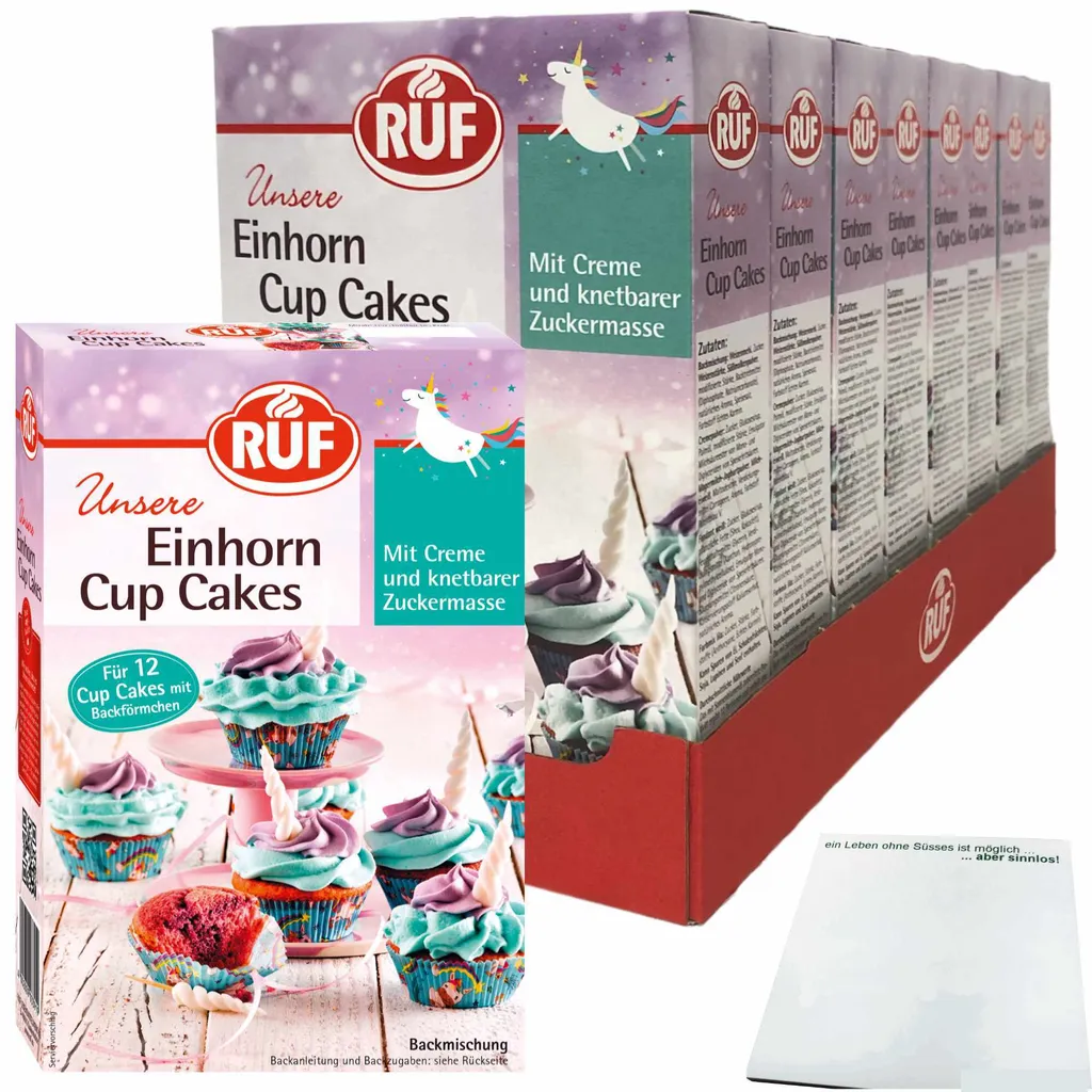Ruf Unicorn Cup Cakes Baking Mix with Baking Cups Cream and Kneadable Sugar Paste 8-pack (8x365g pack) + usy Block