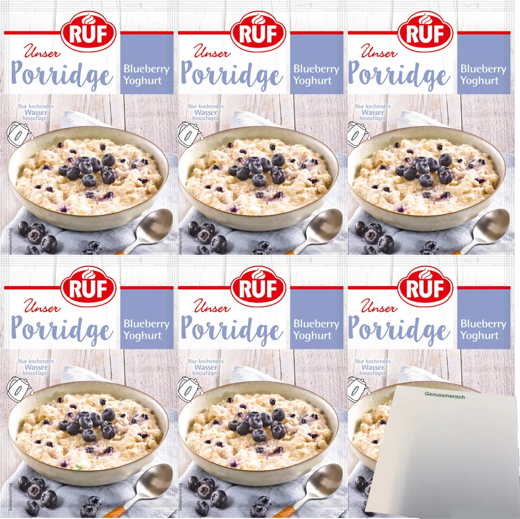 RUF Porridge Blueberry Yogurt 6-pack (6x65g bags) + usy Block
