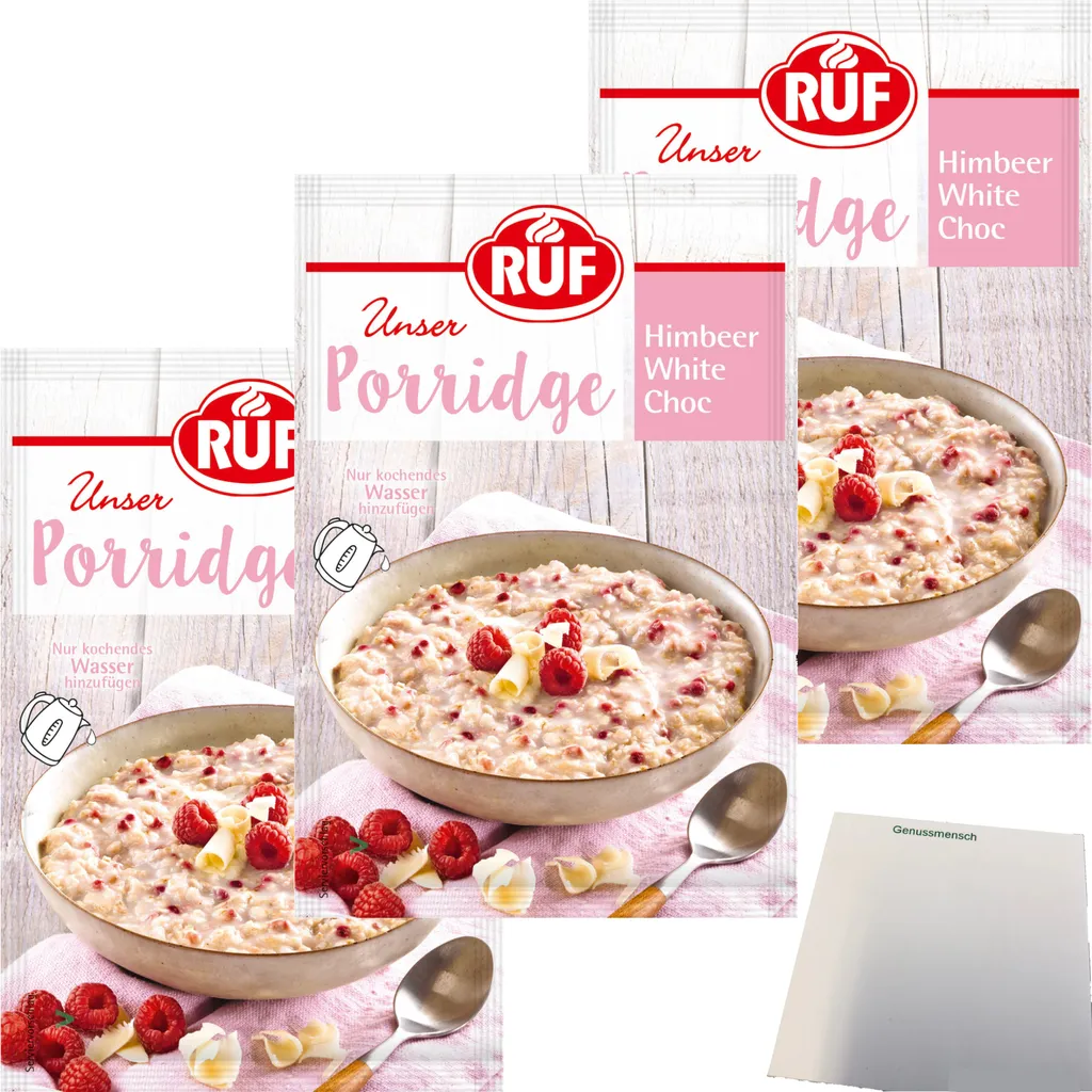 RUF Porridge Raspberry White Choc 3-pack (3x65g bags) + usy Block