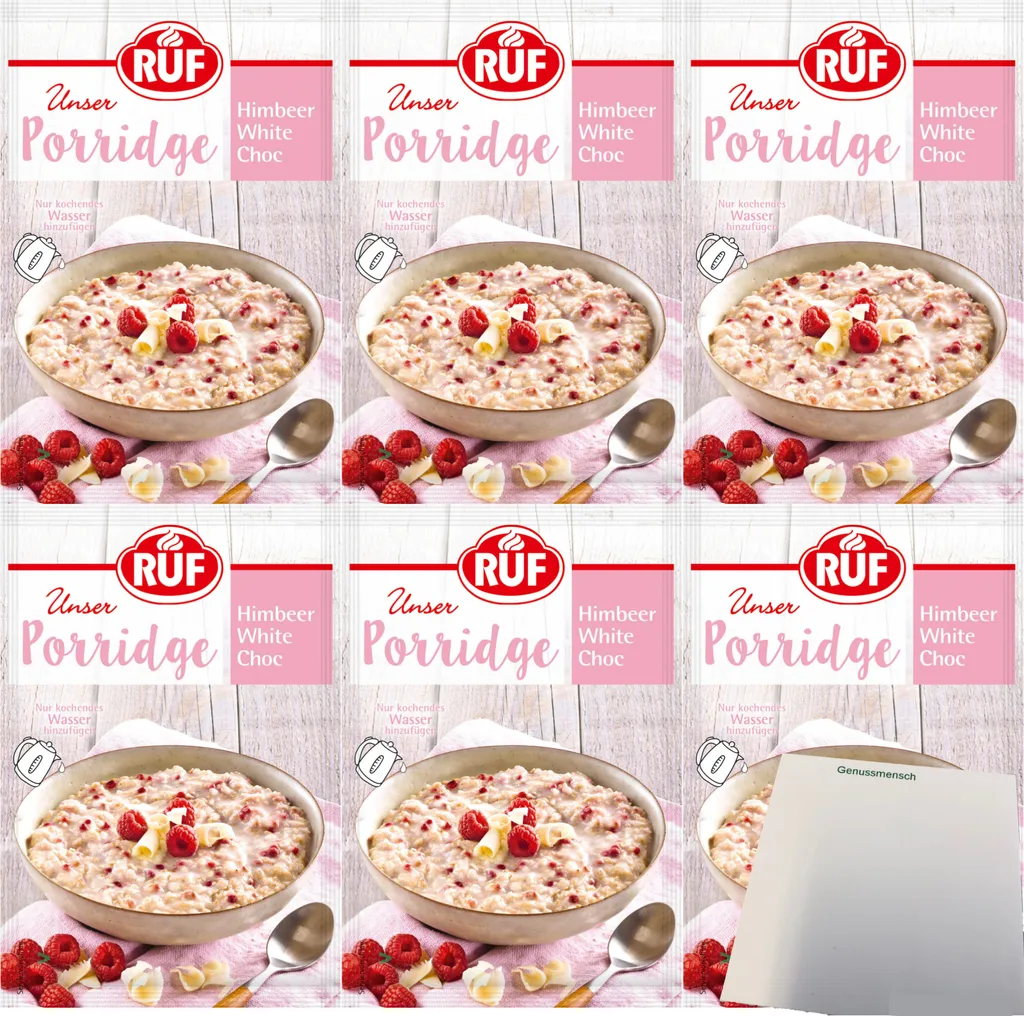 RUF Porridge Raspberry White Choc 6-pack (6x65g bags) + usy Block
