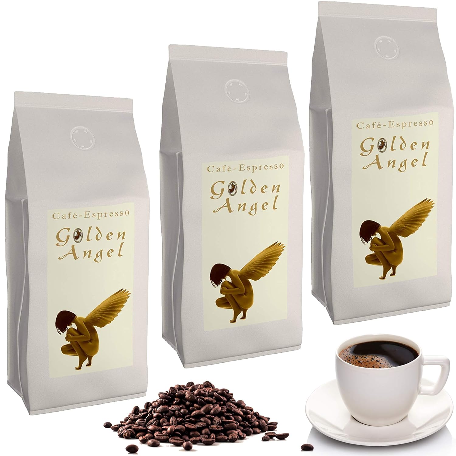 C&T Golden Angel Espresso Deluxe 3 x 1000 g Whole Coffee Beans - The Chocolate - Top Coffee from our Popular Espresso Angel Series