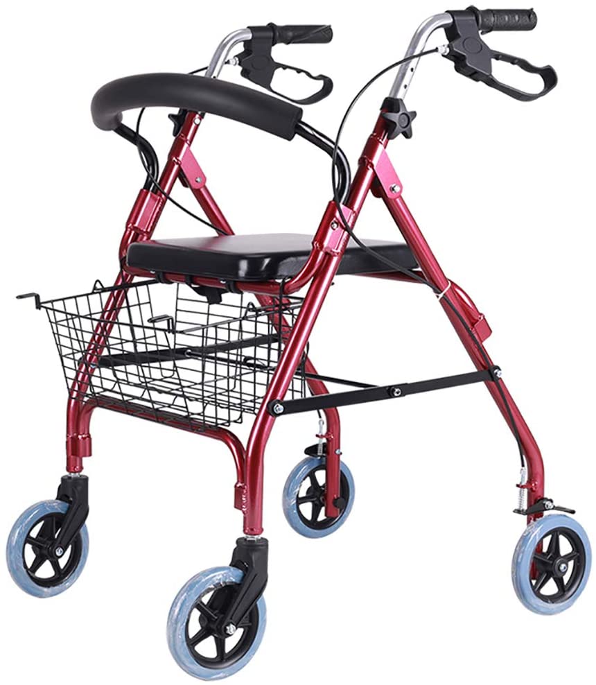 FKDERollator 4 Wheels Foldable Walking Walking Aid Walker Walker Walker Shopping Cart Walking Cat with Seat for Elderly People