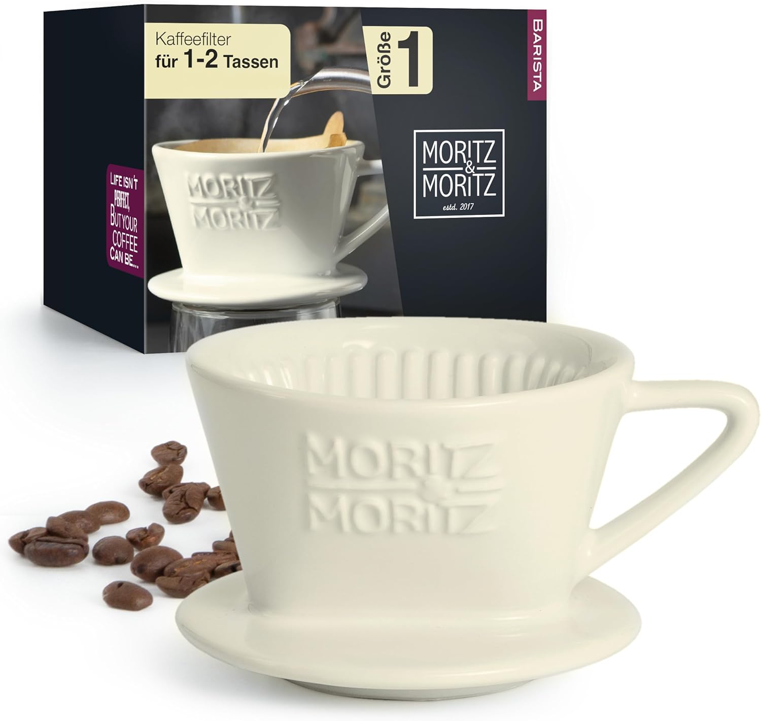 Permanent Coffee Filter Caffé Italia – An Excellent Aromatic Coffee Flavor Hand Coffee Filters Size 1 for 1-2 Cups – Ceramic White – Premium Quality