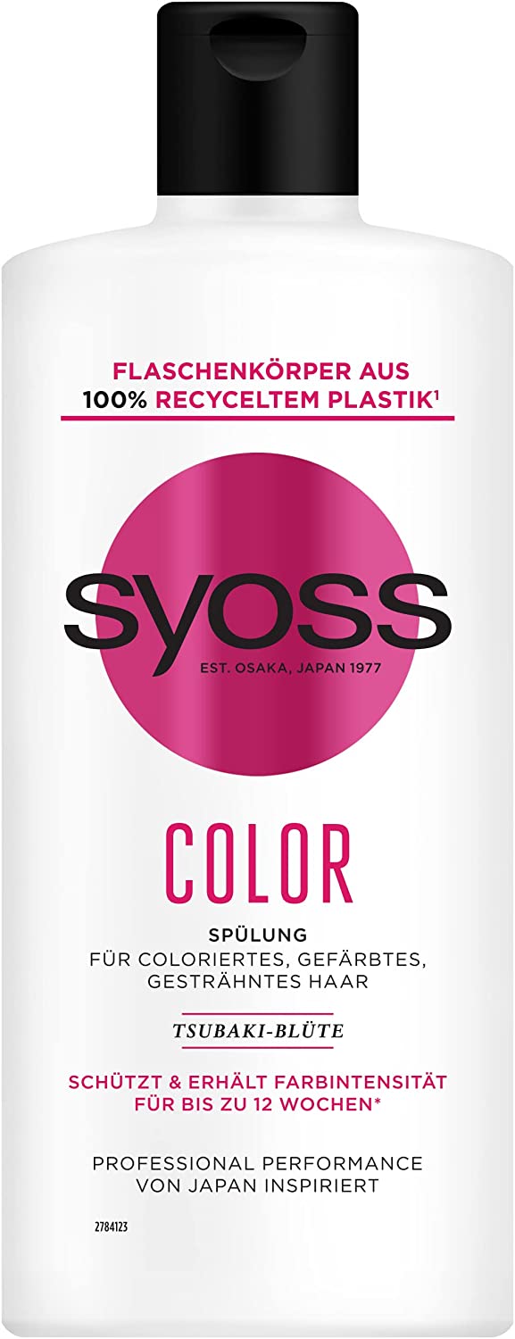 Syoss Colour Conditioner (440 ml), Conditioner for coloured, highlighted and dyed hair protects up to 12 weeks from fading, vegan formula with Tsubaki blossom