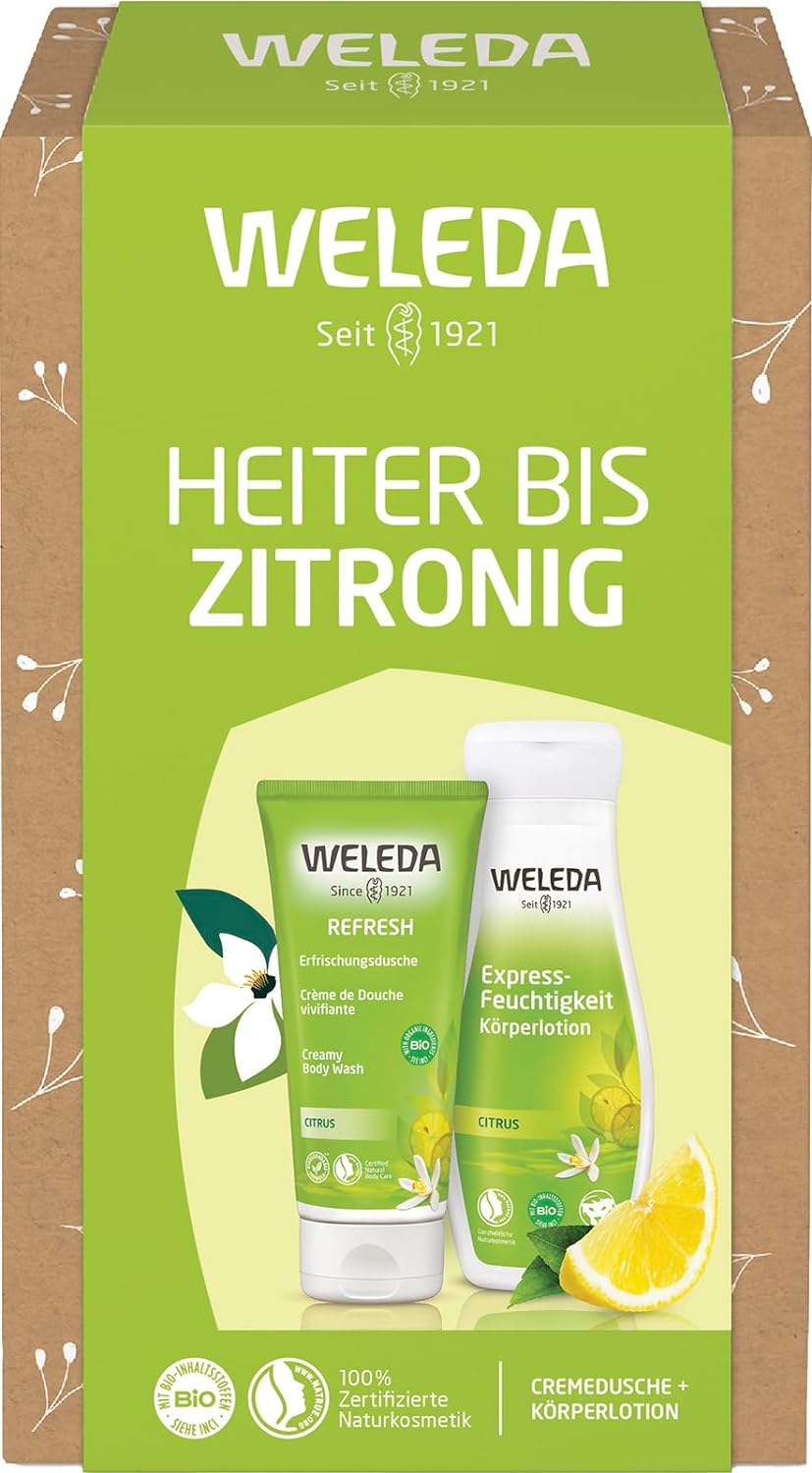 WELEDA Organic Gift Set Citrus - Natural Cosmetics Gift Box Consisting of Refresh Shower Gel & Express Moisture Body Lotion Optimal Gift Set for Men and Women for Daily Body Care
