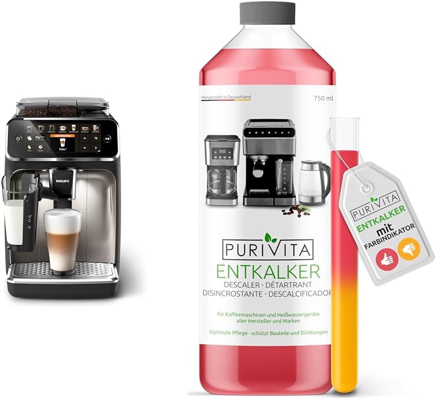 Philips Domestic Appliances 5400 Series Fully Automatic Coffee Machine - LatteGo Milk System & Purivita - Universal Descaler 750 ml for Fully Automatic Coffee Machines - Suitable for All Known Brands,