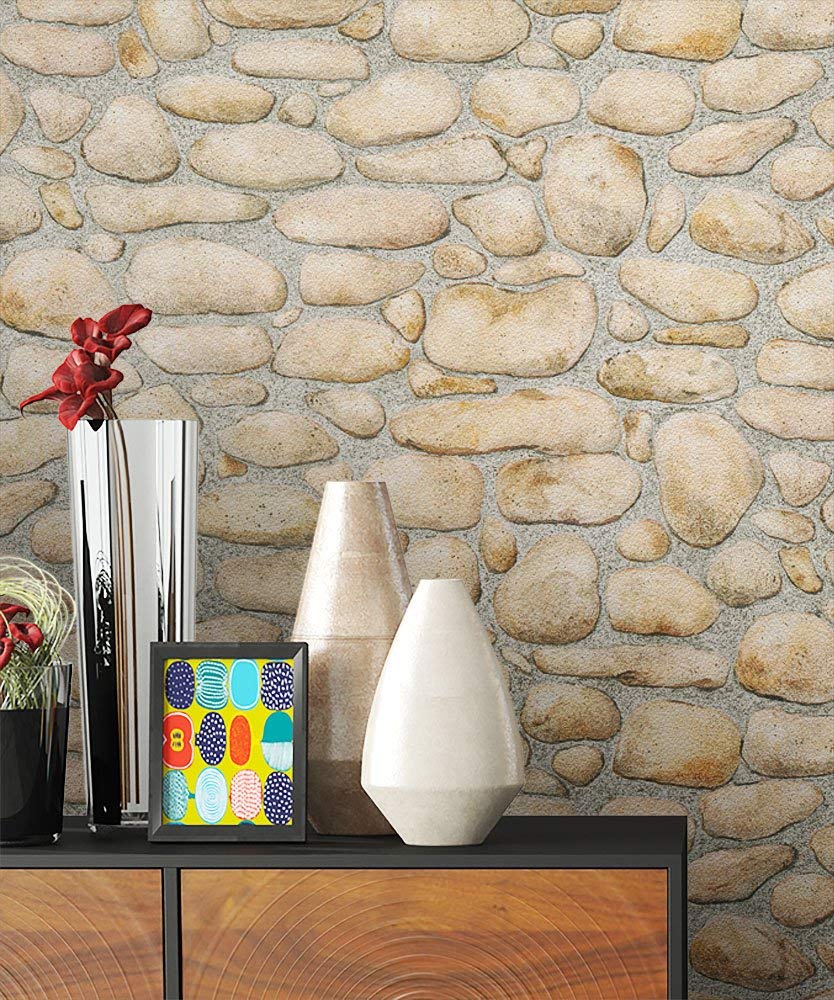 Newroom Design Natural Stone Wallpaper Beige Non-Woven Wallpaper Brown Newroom Fun Modern 