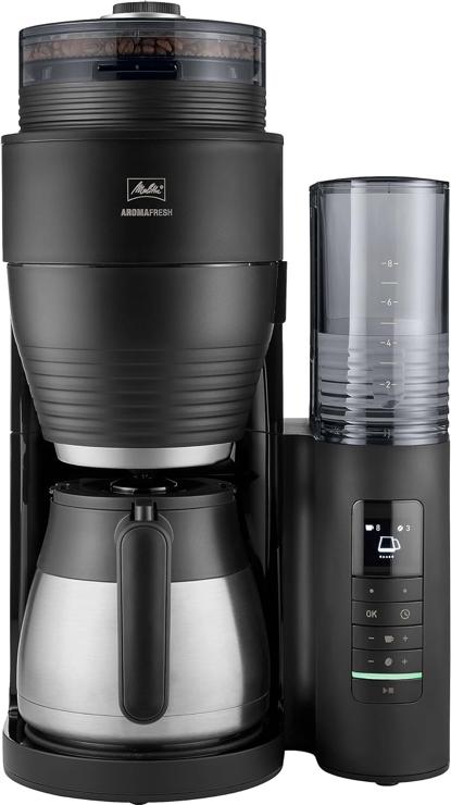 Melitta AromaFresh Pro X Therm - Filter Coffee Machine - Integrated Grinder - with Thermal Jug - Adjustable Grinder - Drip Stop - 8 Cups - Black (1030-12)