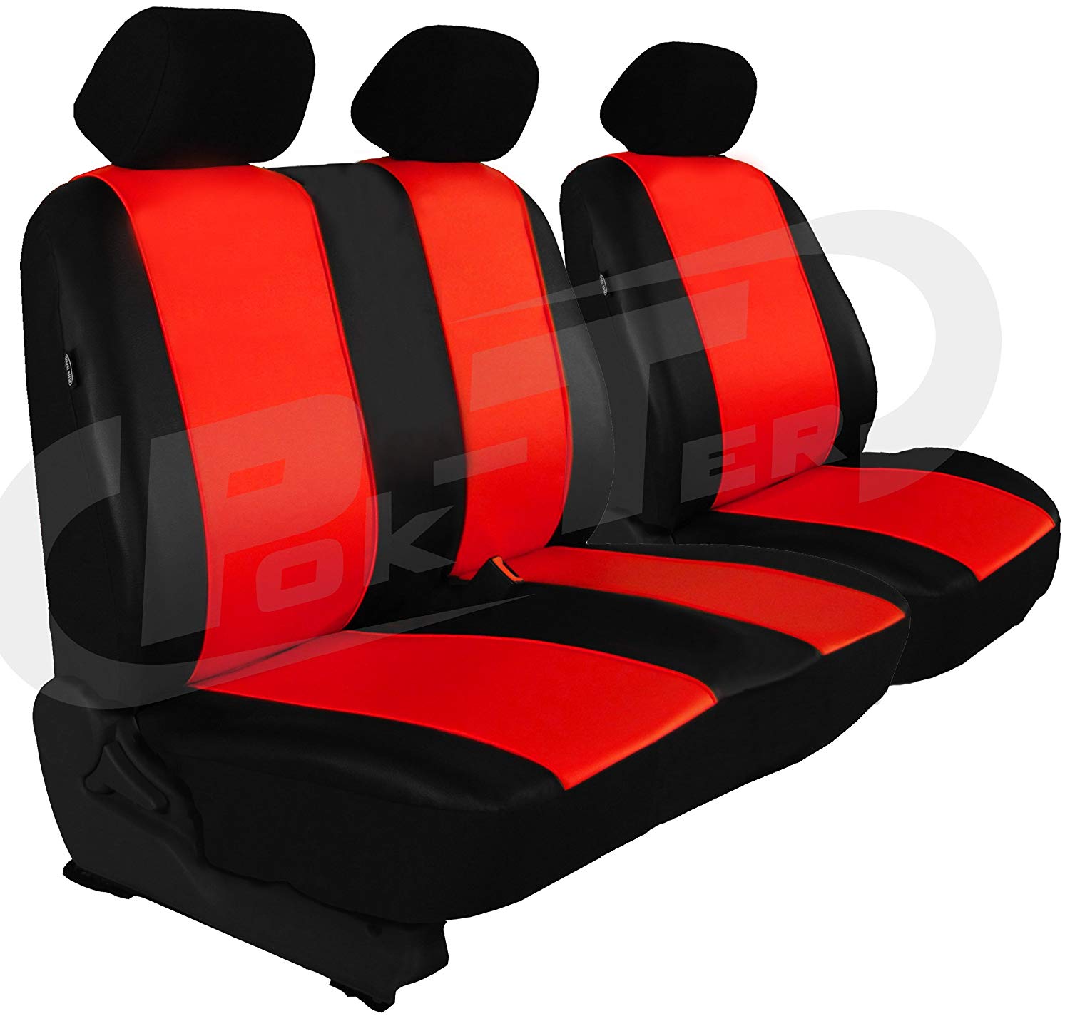 Customised Crafter II from 2017. Driver\'s Seat + 2 Passenger Seat Seat Cover (Back) Faux Leather. Colour Bright Red