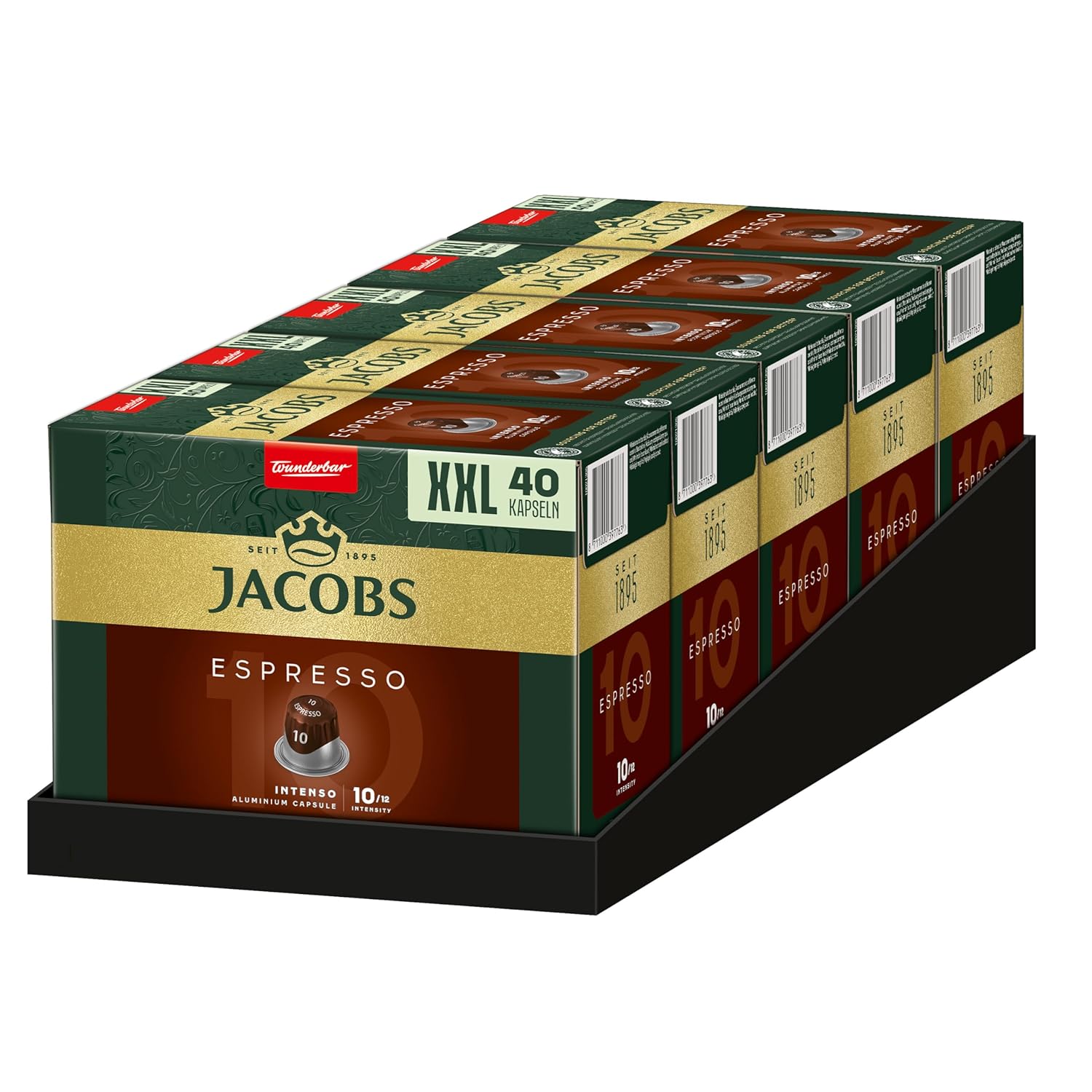 Jacobs Espresso Intenso 10 Coffee Capsules, Nespresso* Compatible Capsules, Intensity 10/12, Intensive & Powerful, Pack of 200 (5 x 40 Drinks)