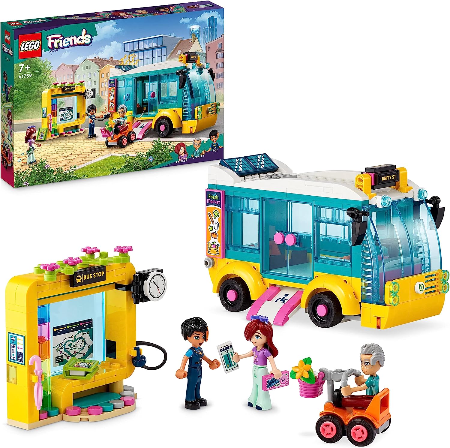 LEGO 41759 Friends Heartlake City City Bus Toy, Mini Dolls & Bus Toy Set with Paisley, Friendship Gift for Children from 7 Years, Girls and Boys (Exclusive to Amazon)
