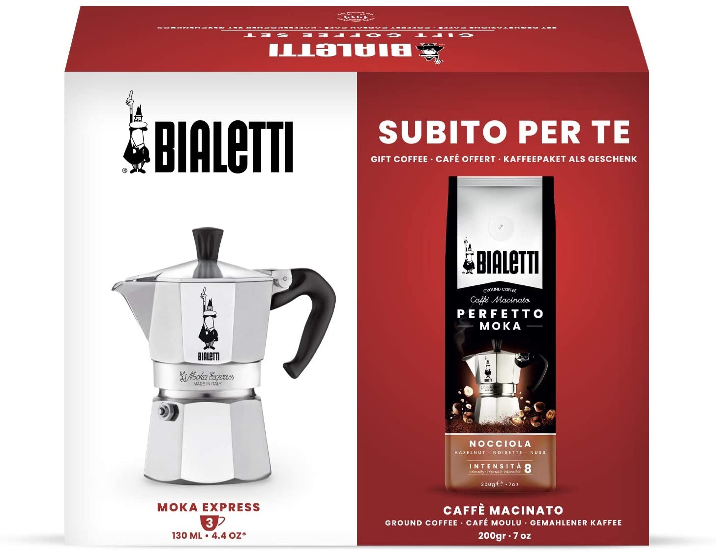 Bialetti Express 3 Cups Coffee Machine + Perfetto Mocha Ground Coffee 200 g