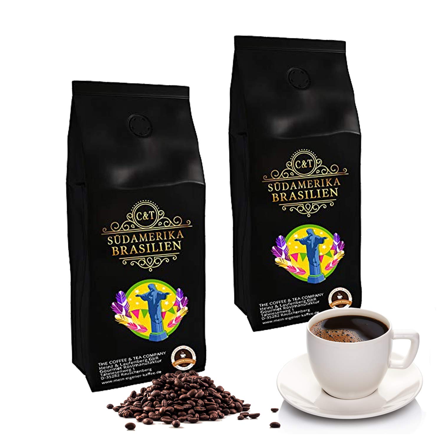 Coffee Café Crema Brasil, mild & aromatic, gentle mix of Brazil entire bean, 1000 g, (2 x 500 g)