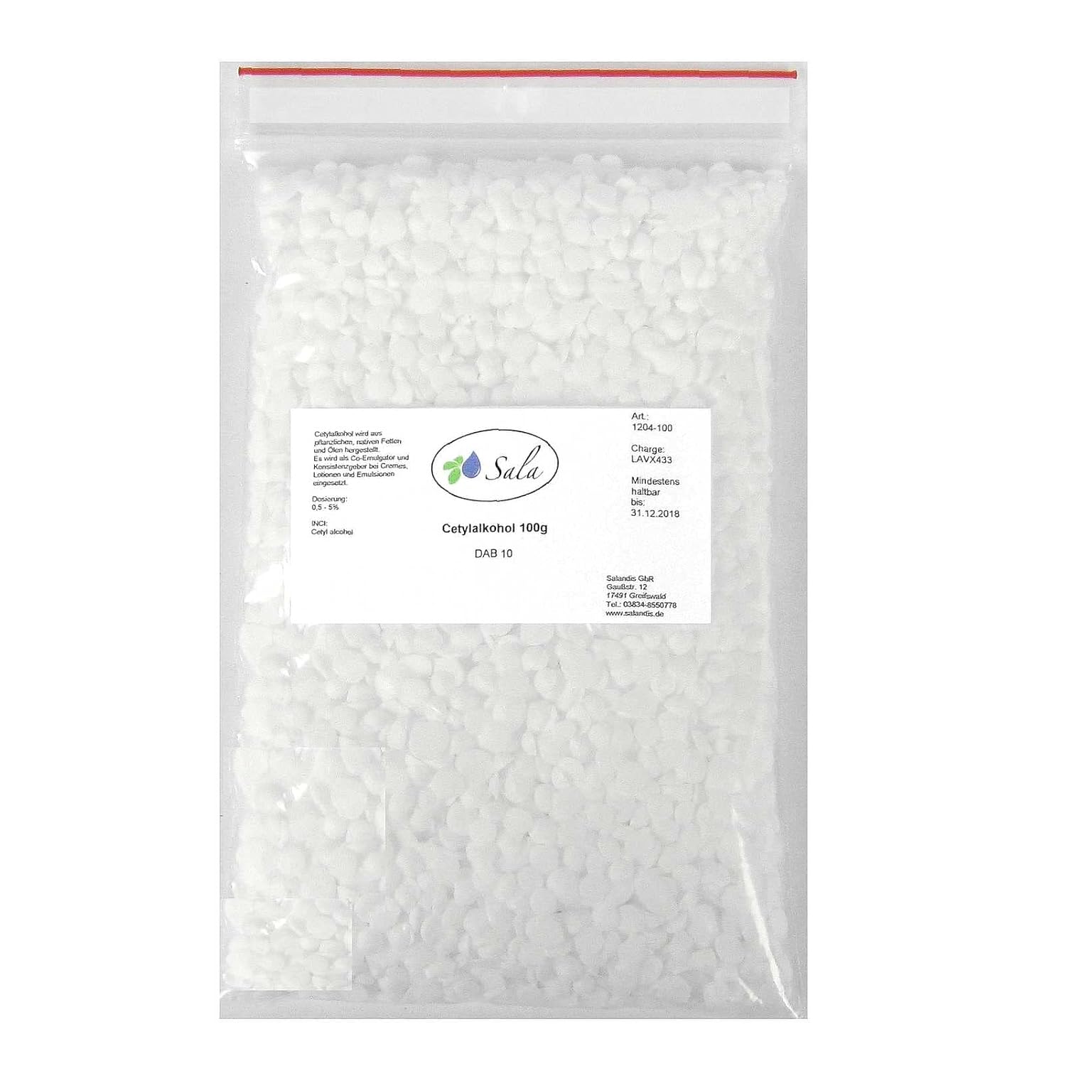 Sala Cetyl Alcohol Fatty Alcohol DAB 100 g Bag