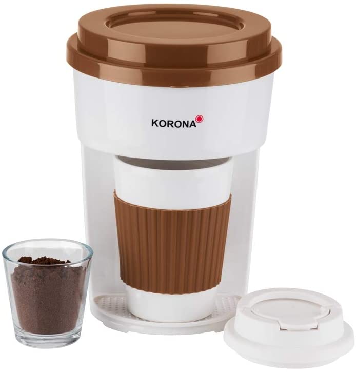 Korona 12202 Coffee Machine in Brown/White | Filter Coffee Machine with Cup to Go | 350 ml