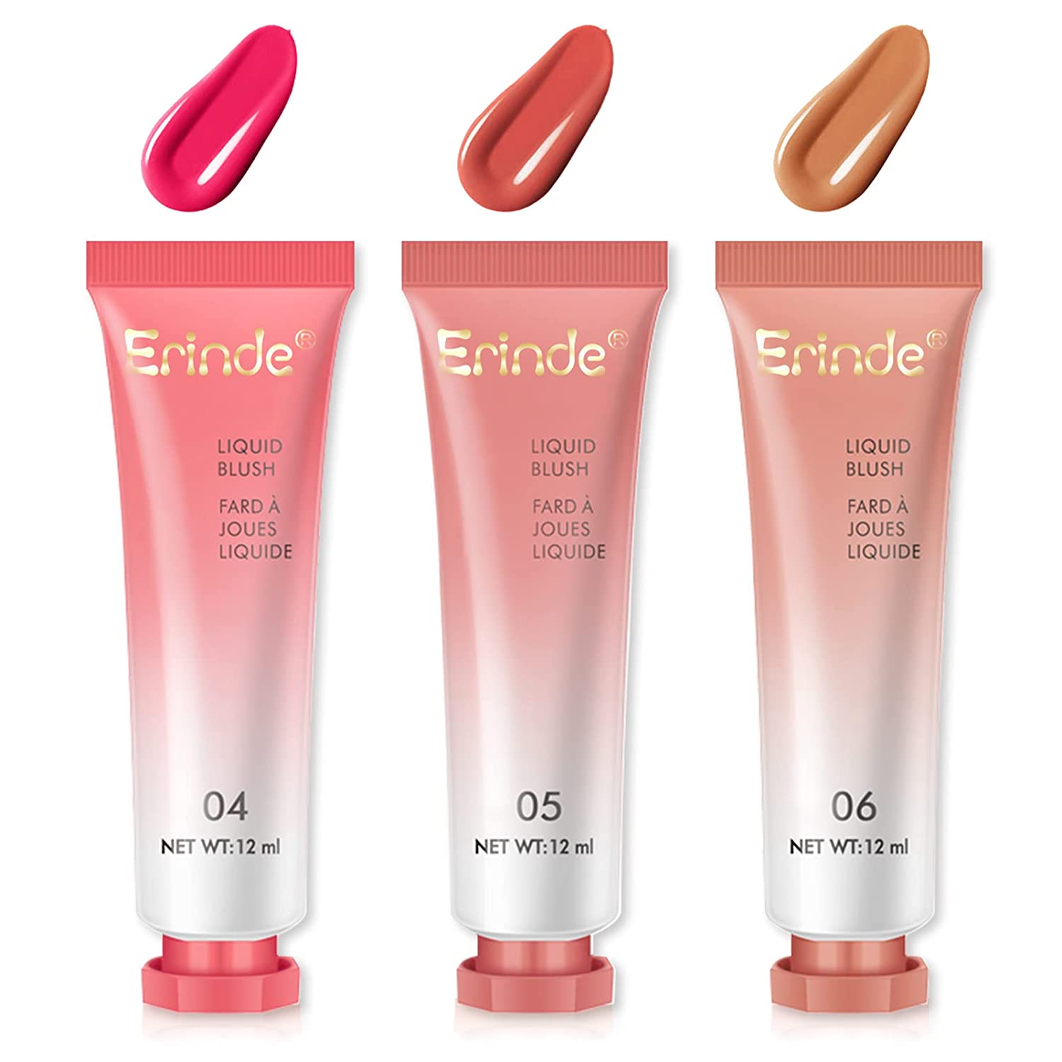 [Pack of 3] Erinde Liquid Blush Cream Blush Makeup Light, Breathable Feel, Pure Colour, Natural Looking, Dewy Finish Gel Blush, Ideal Cheek Blush, ‎set