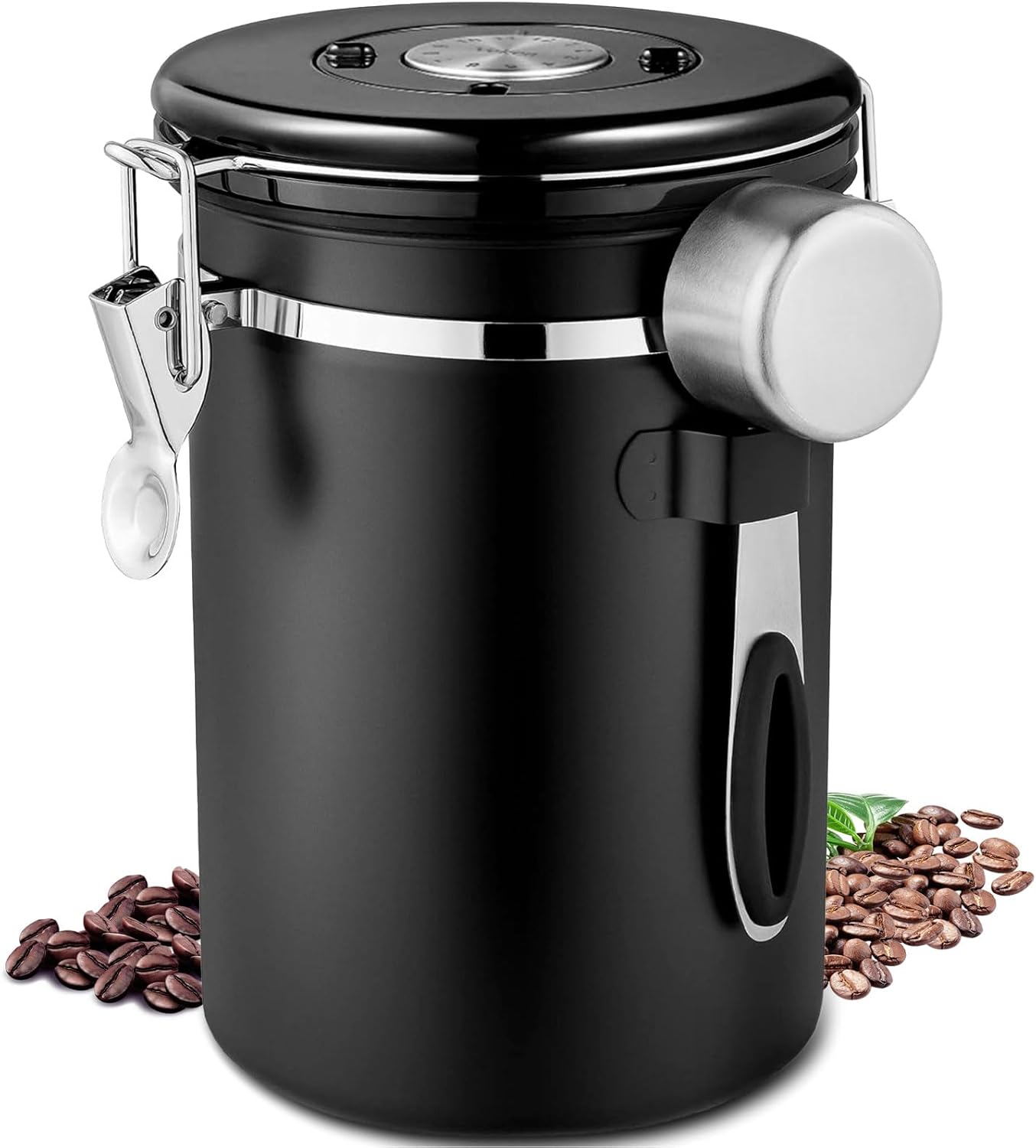 Stainless Steel Coffee Canister, Airtight with Stainless Steel Spoon, 750 g / 1.8 L Coffee Container, Vacuum Coffee Tin with Date Tracking for Coffee Beans, Coffee Powder, Coffee Container,